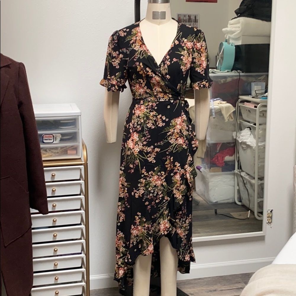 Coco and Carmen Black Floral Maxi Wrap Dress